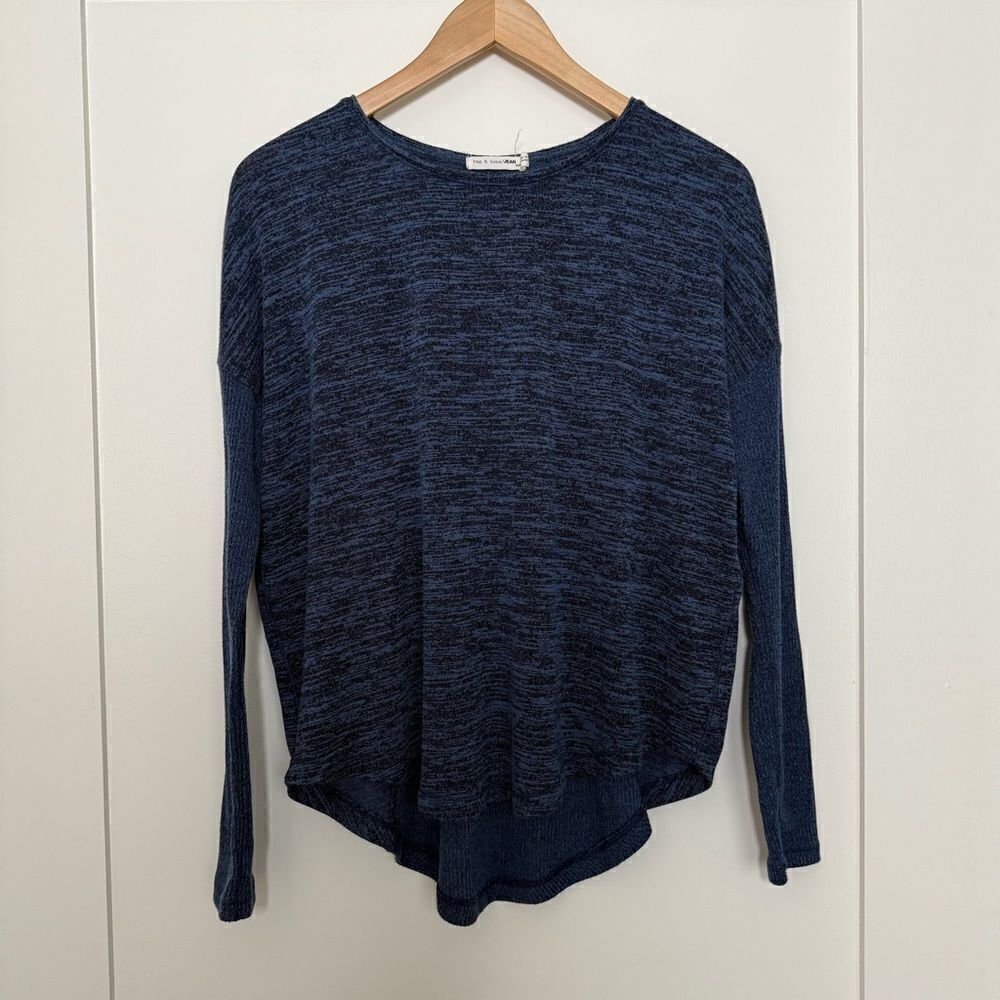 Rag & Bone Jean Top Womens Size Small Blue Long Sleeve Crew Neck High Low Hem